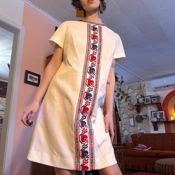 1960s MOD amy adams knits 60s mod embrodiered stripe hippie white dress! - Picture 8 of 16